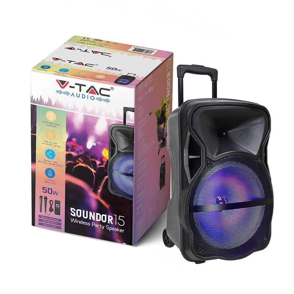 VT-6315 50W RECHARGEABLE TROLLEY SPEAKER WITH MICROPHONES-RF CONTROL-RGB