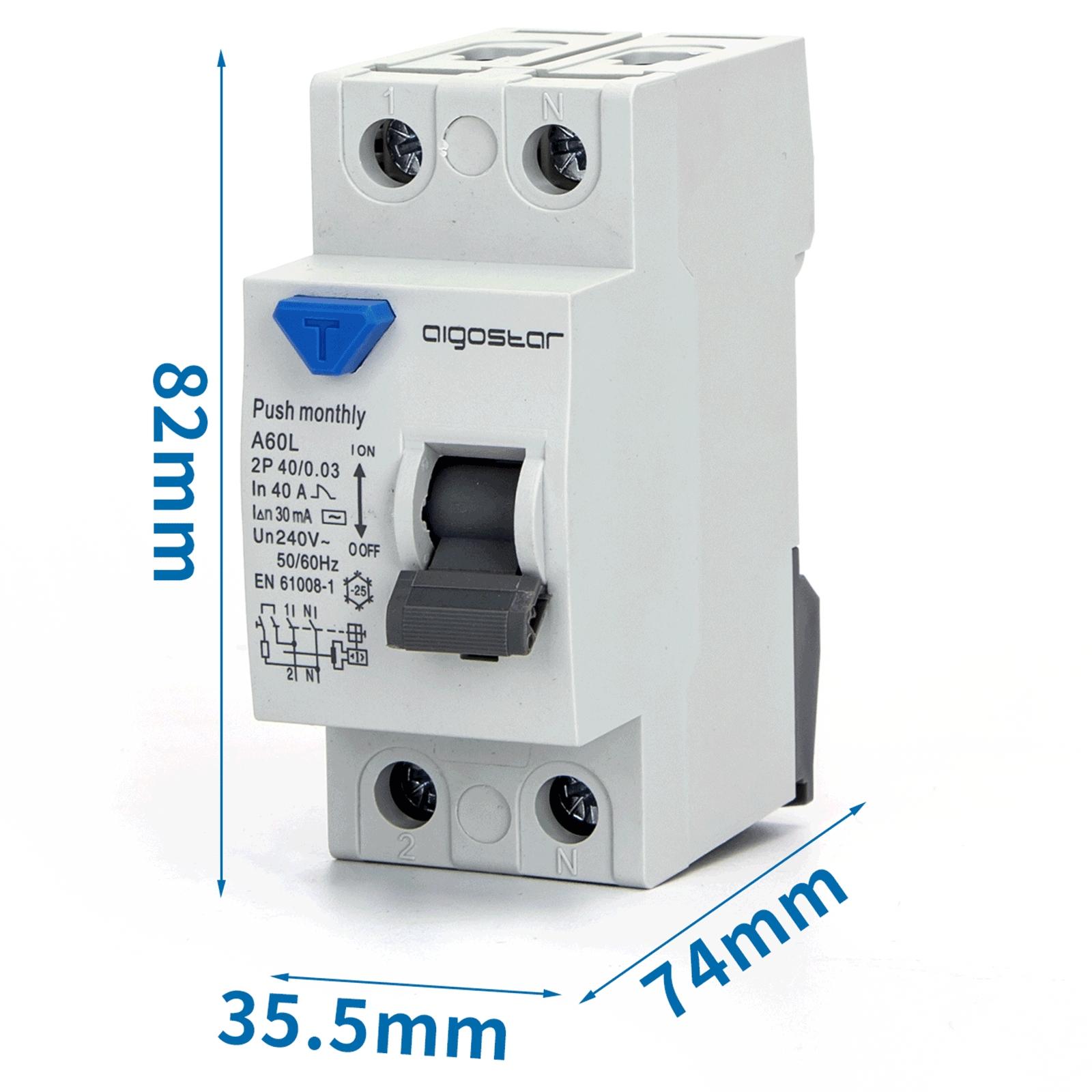 Residual Current Circuit Breaker 2P 40A 30mA AC Gray