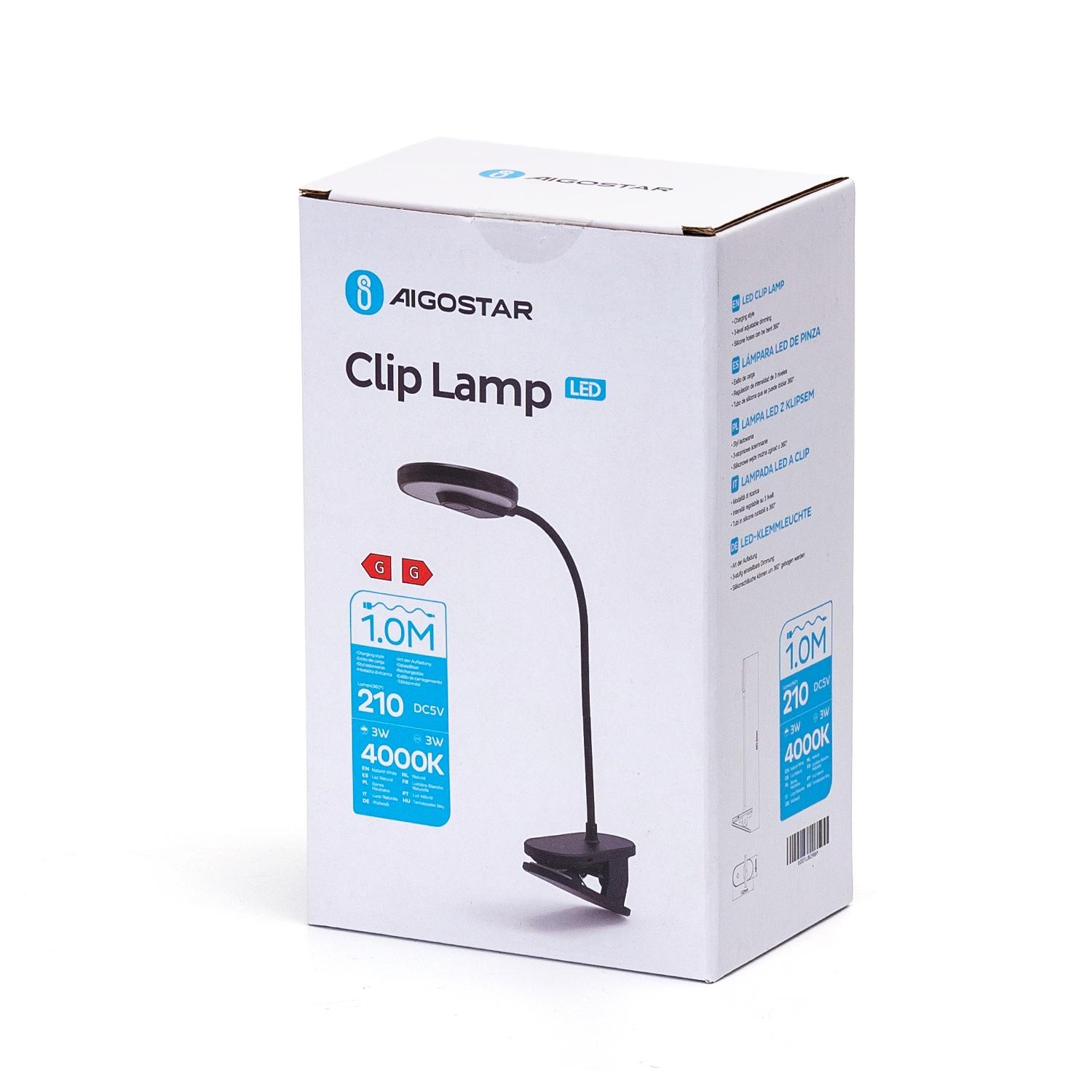 LED Rechargeable Clip Light Black 2.5W 4000K