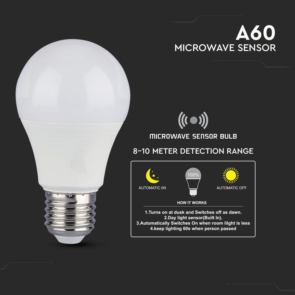 VT-2211 11W A60 LED BULB WITH MICROWAVE SENSOR 3000K E27