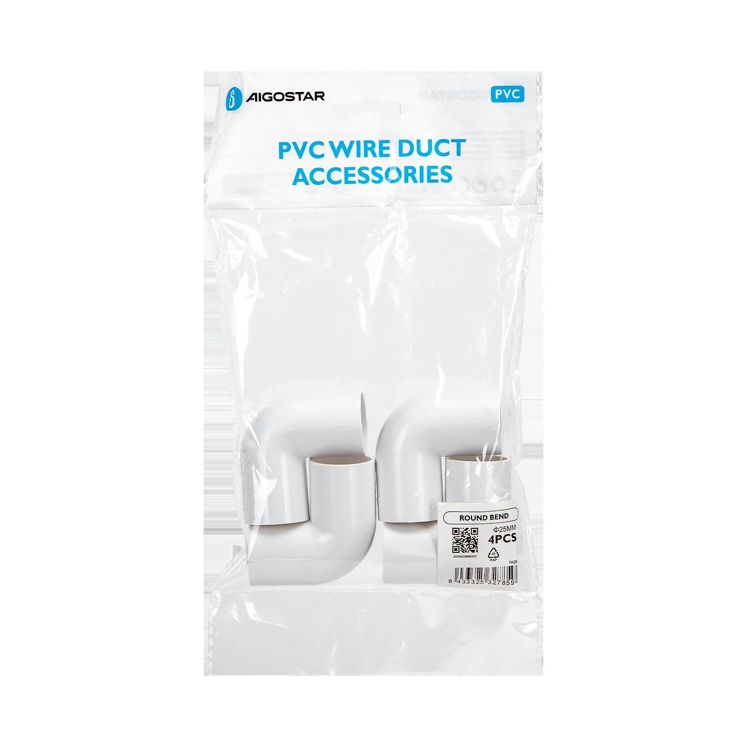 PVC Round Wire Duct Bend White 25mm 4PCS