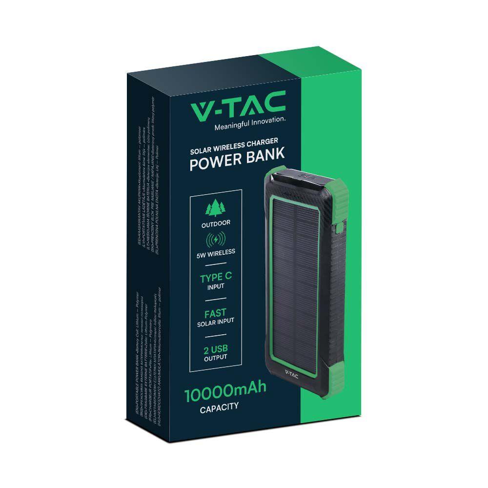 Power Bank, Ładowanie solarne, 10000mAh, Czarny, VTAC, SKU 7835