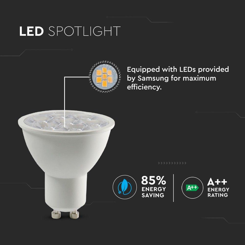 6W GU10 Żarówka LED, Chip SAMSUNG, Barwa:4000K, Kąt 10'D, Trzonek:GU10, VTAC, SKU 20027