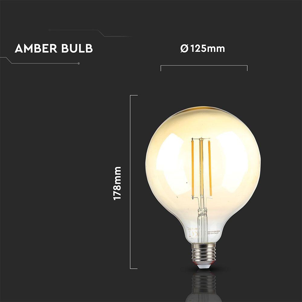 12.5W G125 Żarówka LED Filament, Klosz Bursztynowy, BARWA:2200K, Trzonek:E27, VTAC, SKU 7456