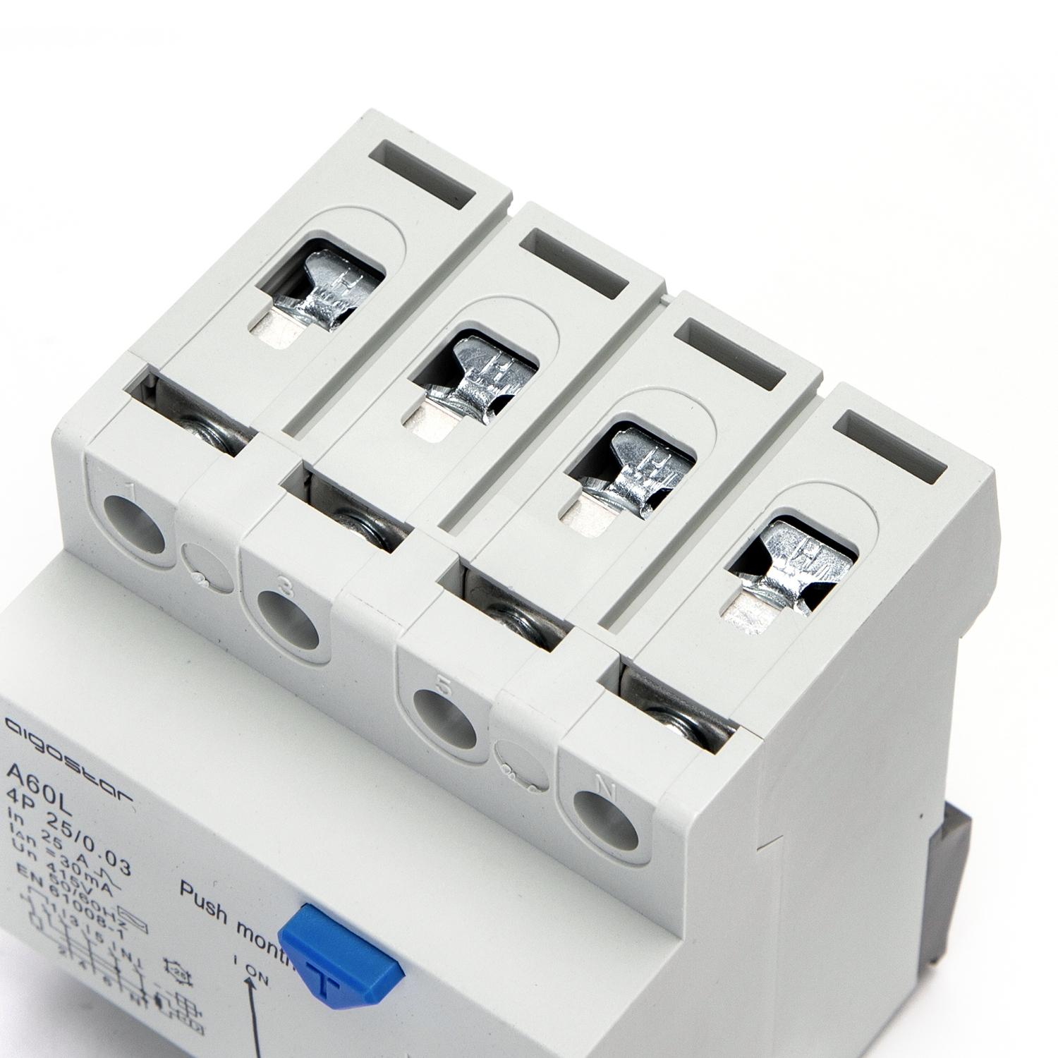 Residual Current Circuit Breaker 4P 63A 30mA AC Gray