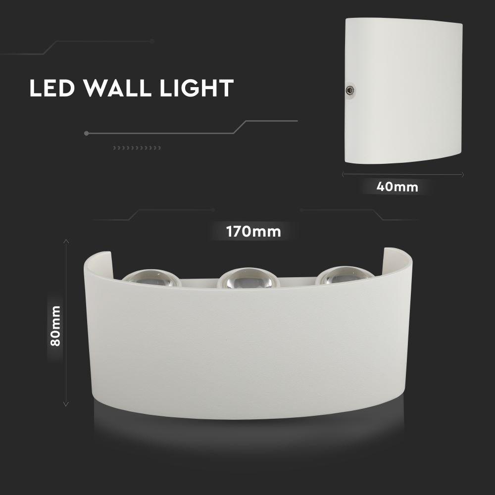 6W Lampa ścienna LED, Barwa:4000K, Obudowa: Biała, VTAC, SKU 8614