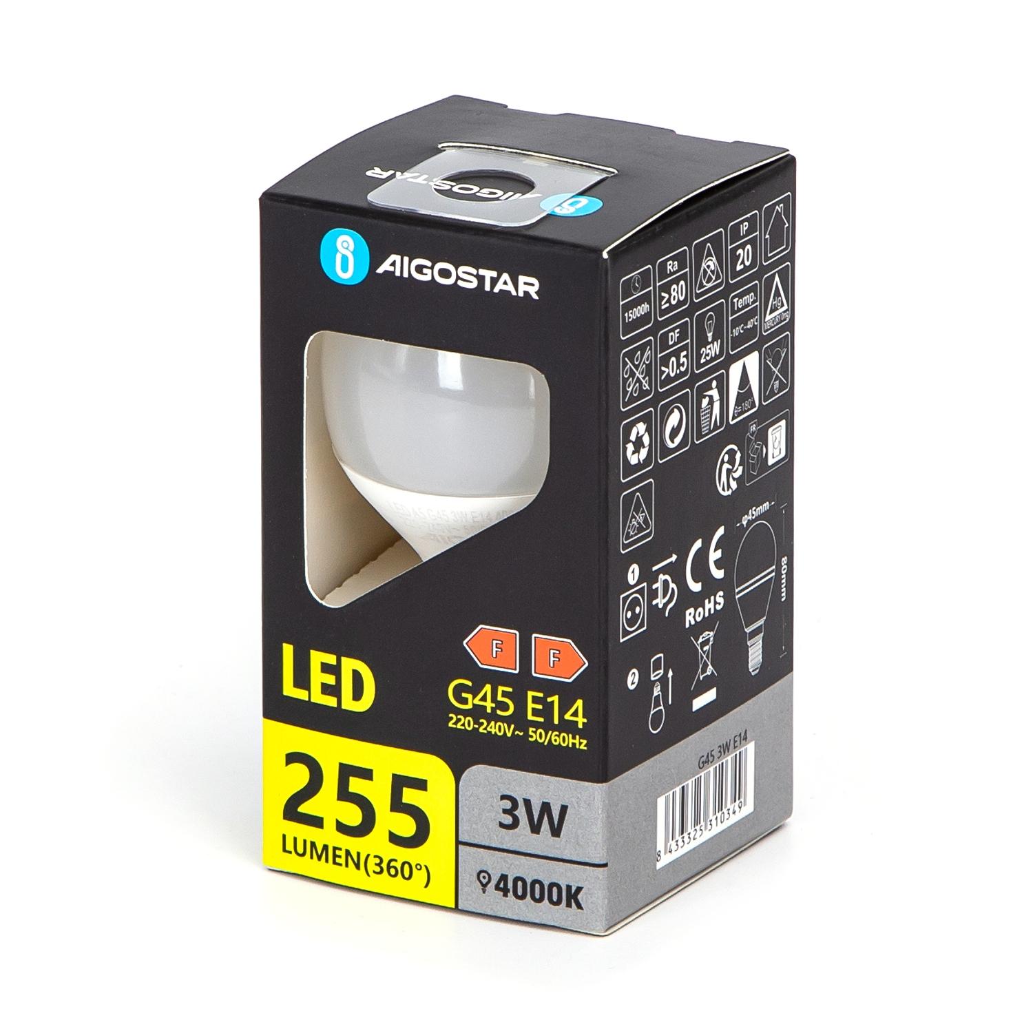 LED E14 G45 3W Naturalna biel