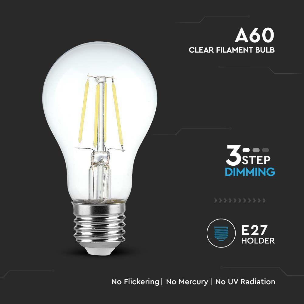 VT-2504 4W A60 FILAMENT BULB CLEAR COVER 3 STEP POWER DIMMING 3000K E27