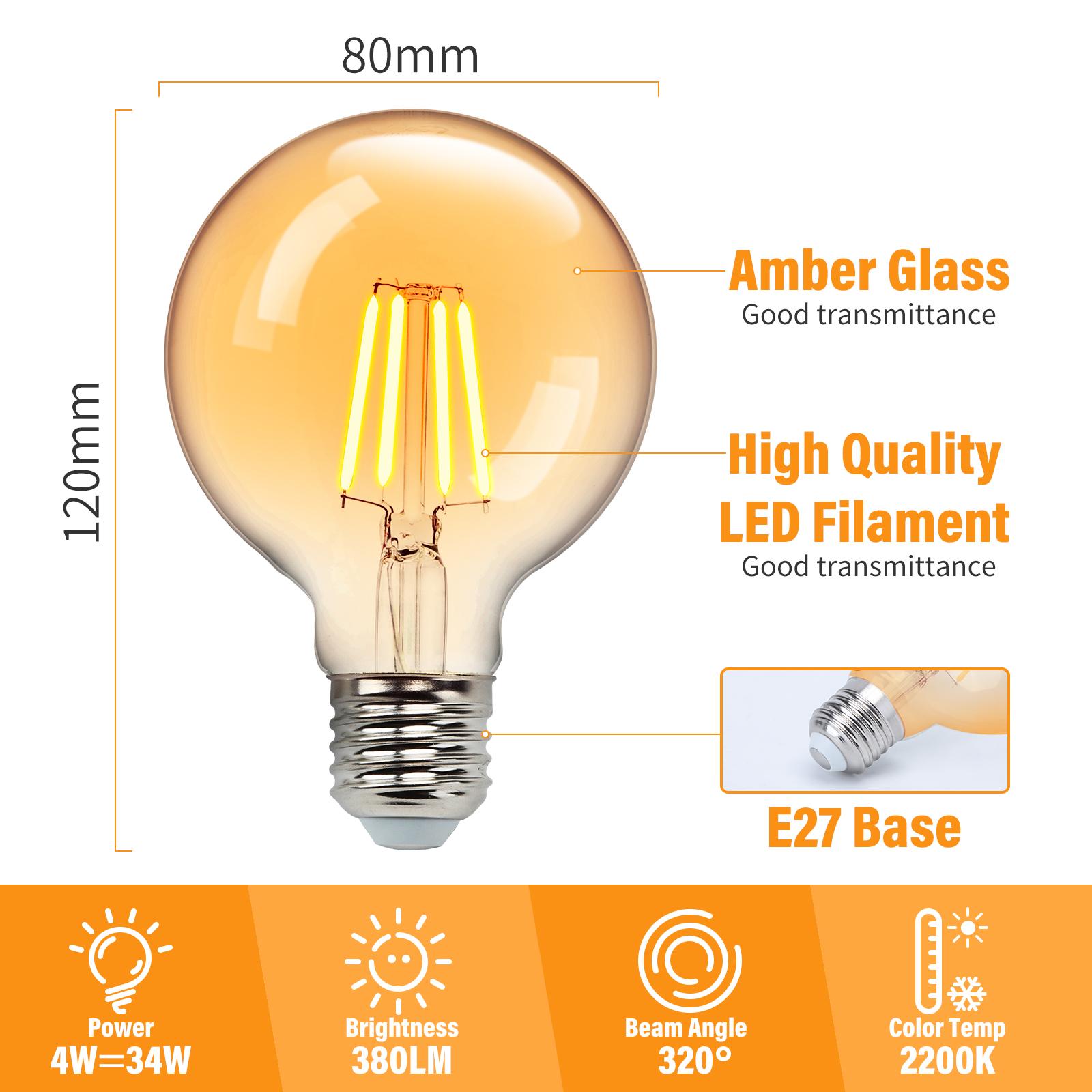 LED Filament Bulb (Amber) G80 E27 4W