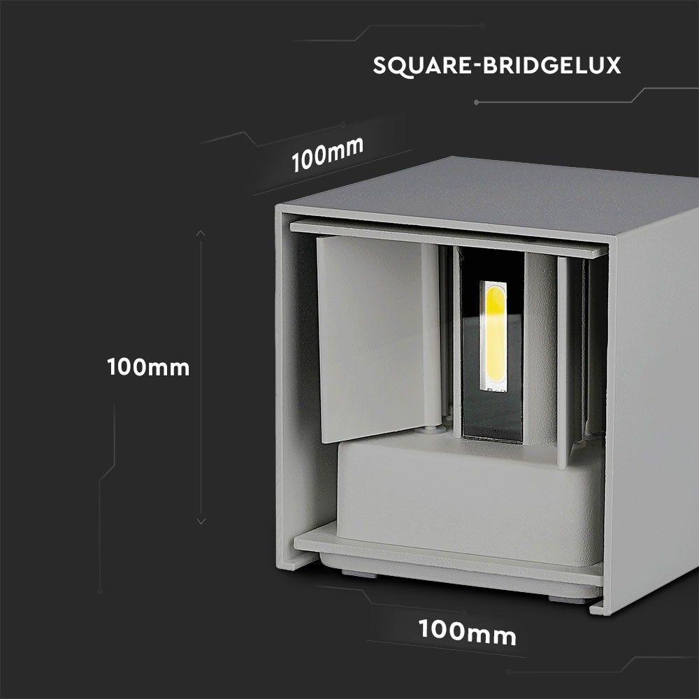 12W Kinkiet kwadratowy LED, CHIP BRIDGELUX, Barwa:4000K, Szary, VTAC, SKU 8532